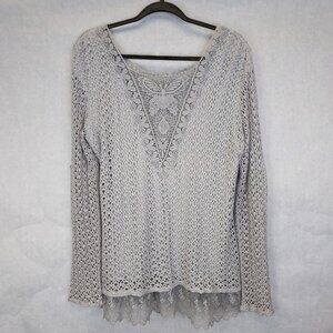 Italian Knit Tunic Top Womens M Lace Hem Crochet Butterfly Boho Y2K Whimsy Fairy